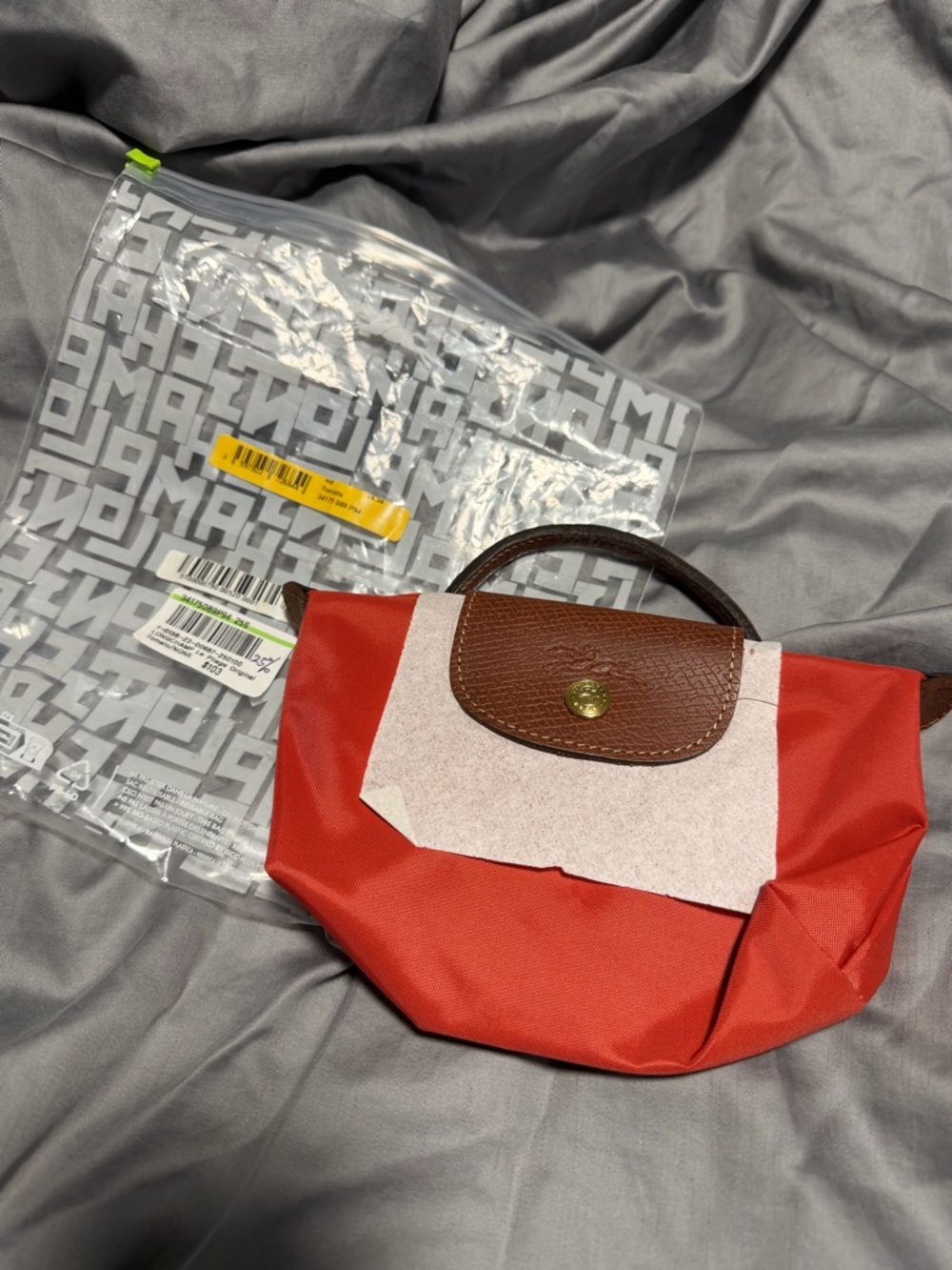 Longchamp mini Small Red Nylon Tote with Brown Leather Trim